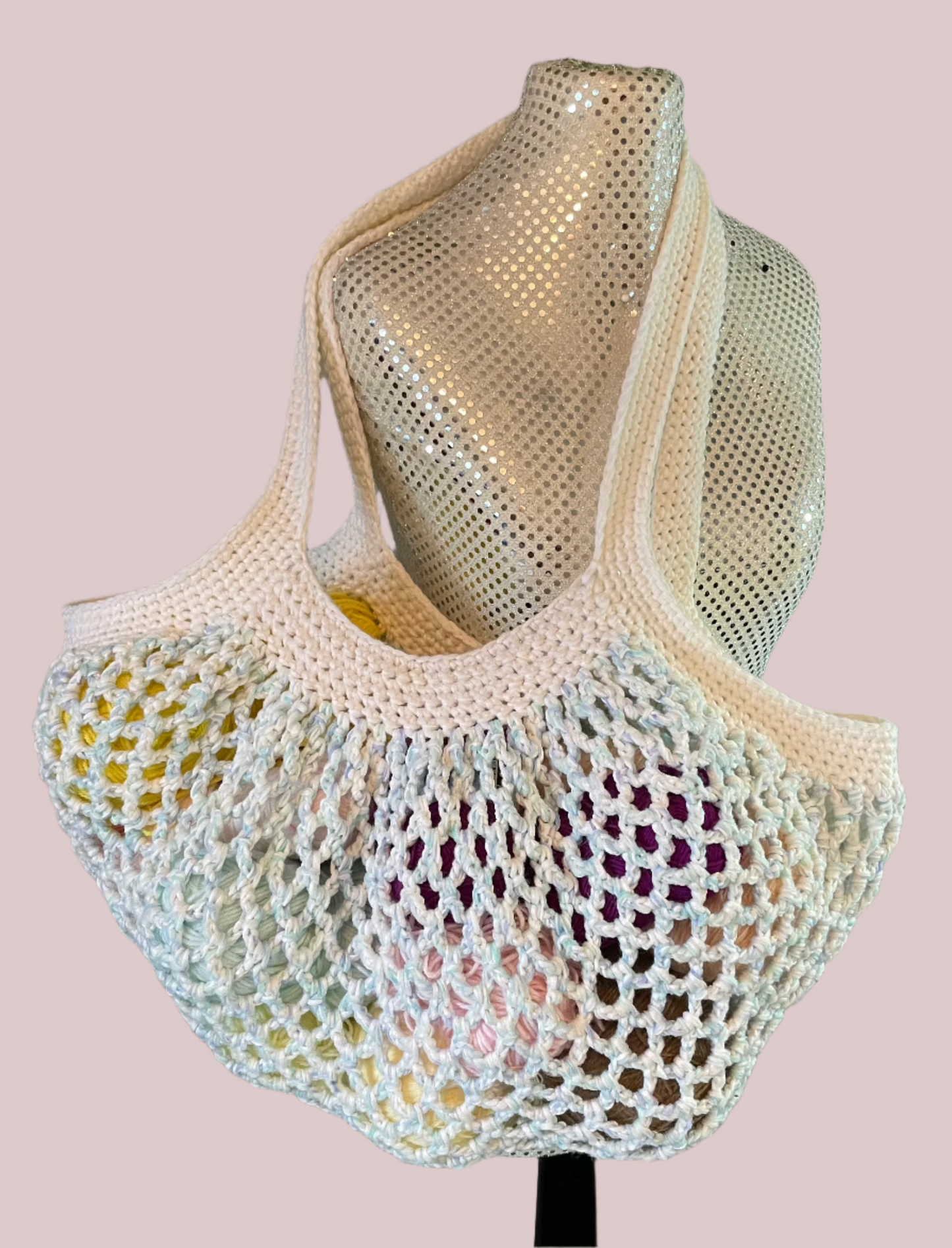 Crochet Reusable Market Shopping Bag - Aqua Blue