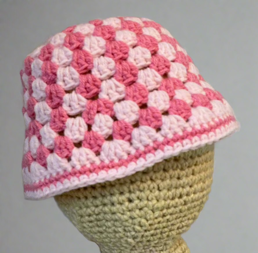 Crochet Granny Stitch Bucket Hat Pinks