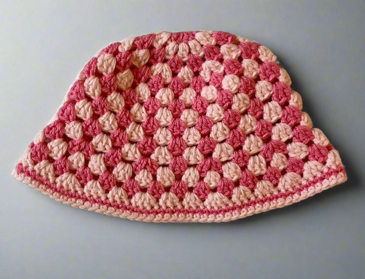 Crochet Granny Stitch Bucket Hat Pinks