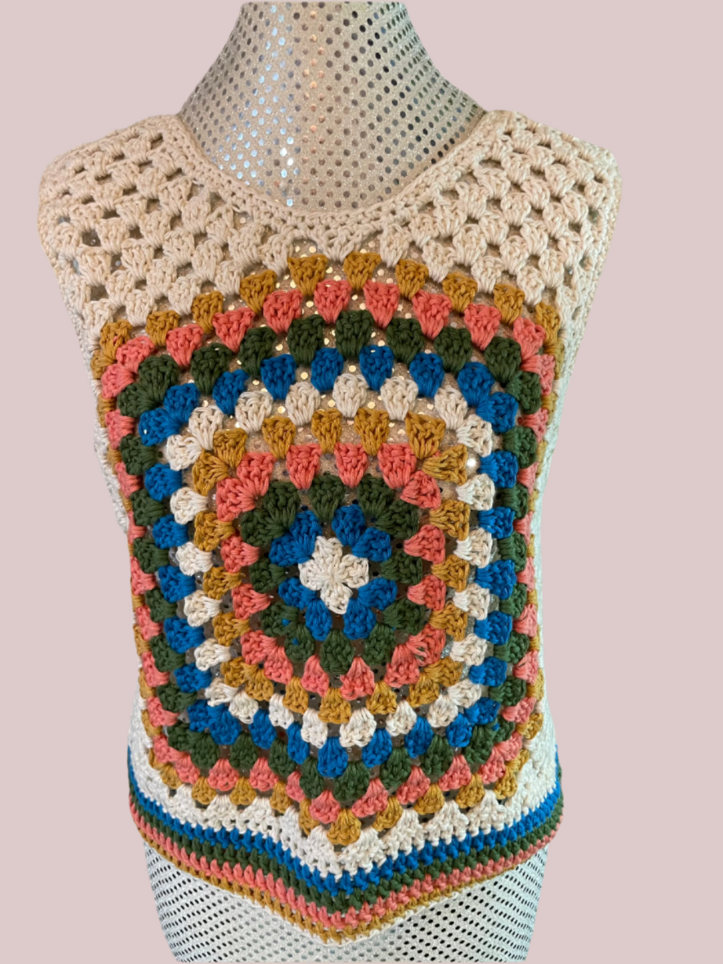 Débardeur en coton au point de grand-mère au crochet, taille S/M