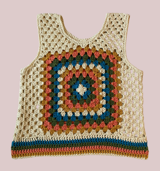 Débardeur en coton au point de grand-mère au crochet, taille S/M