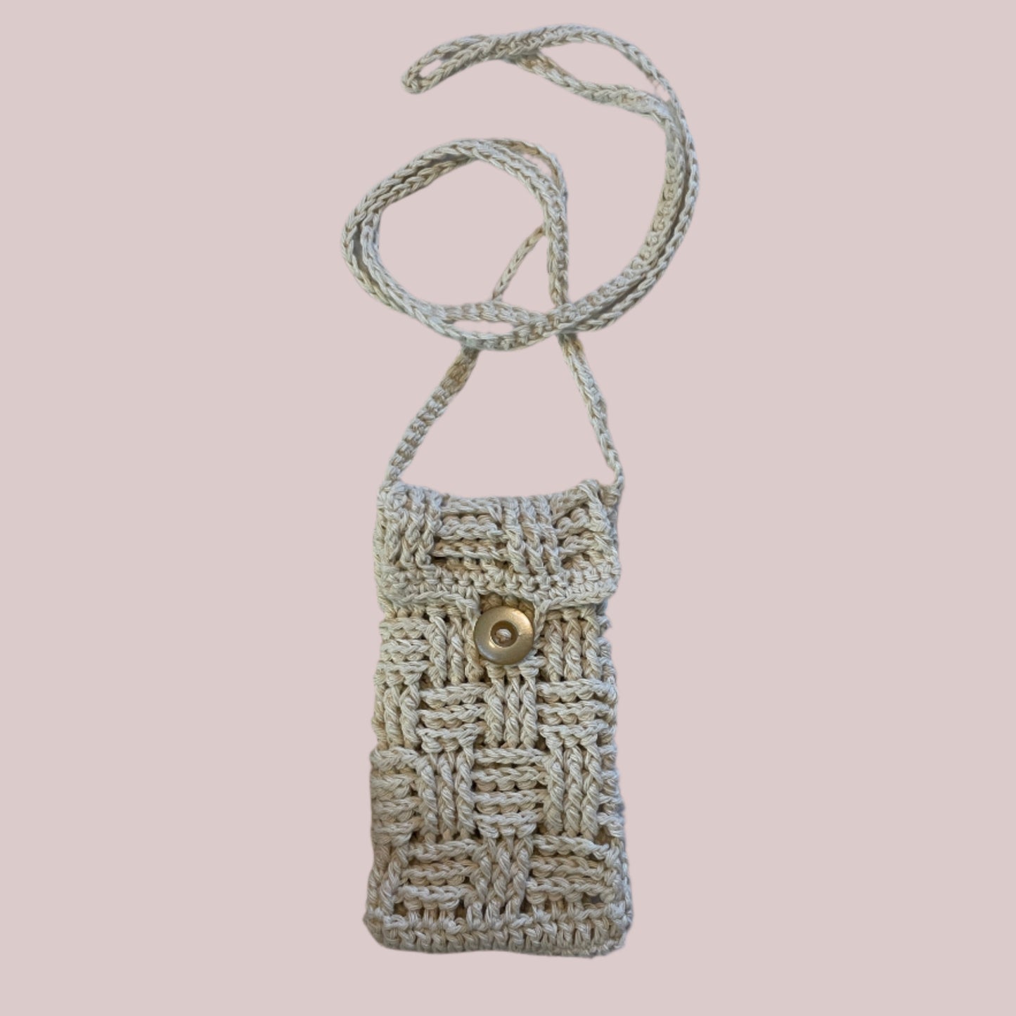 Crochet Cross Body Phone Bag - Basket Weave - Natural