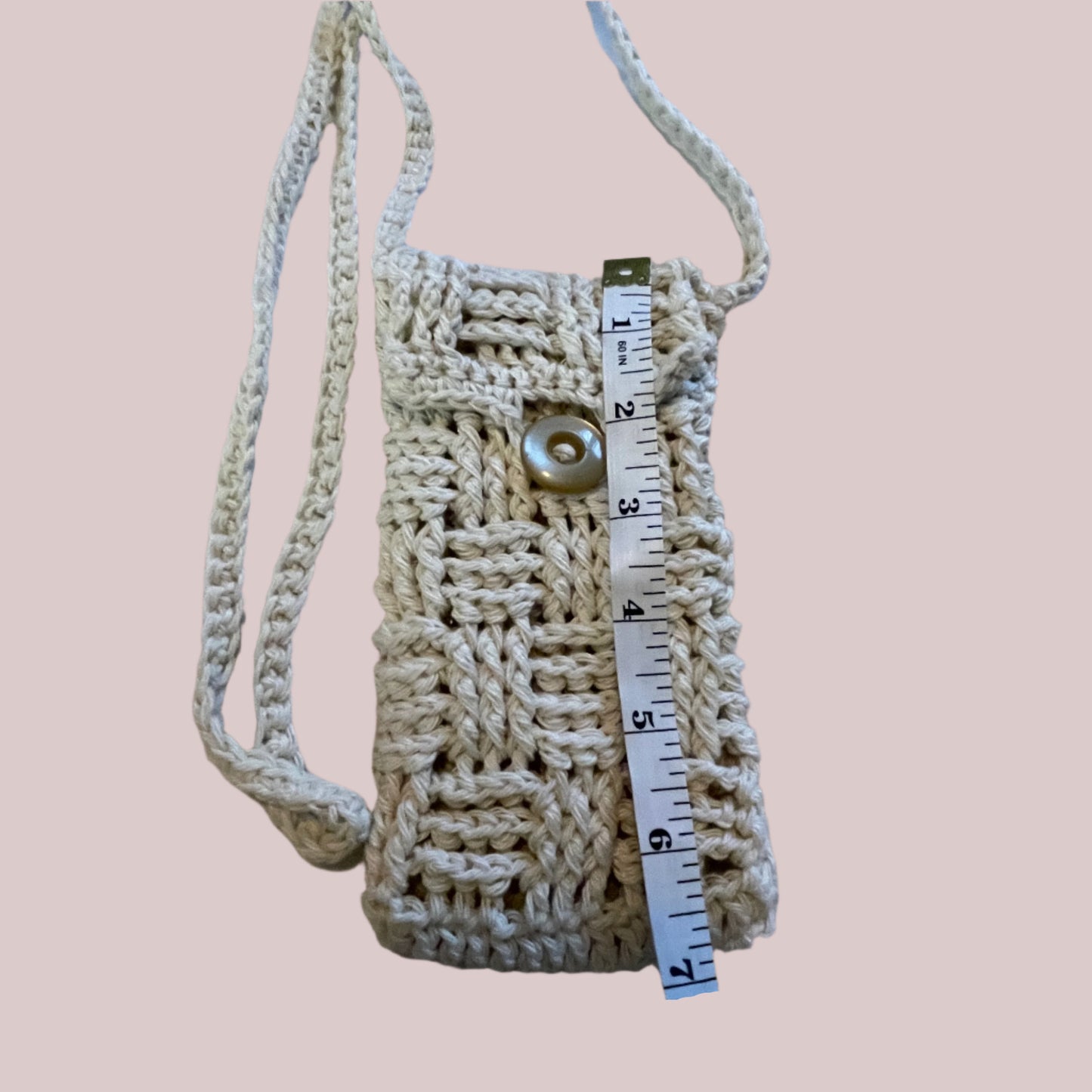 Crochet Cross Body Phone Bag - Basket Weave - Natural