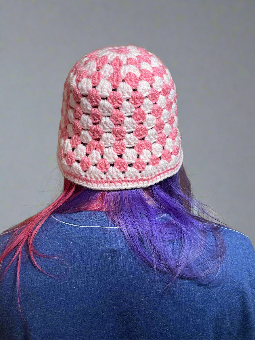 Crochet Granny Stitch Bucket Hat Pinks